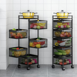Morgie 3/4/5 niveaux cuisine support de rangement en métal 360 degrés rotatif étagère roues fruits légumes polyvalent <span class=keywords><strong>paniers</strong></span> en acier pour - Product Image 3