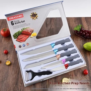 Ensemble de couteaux de cuisine en acier inoxydable avec manche en plastique, ensemble de couteaux de cuisson, ensemble de couteaux de chef avec bloc de rangement, vente en gros - Product Image 6