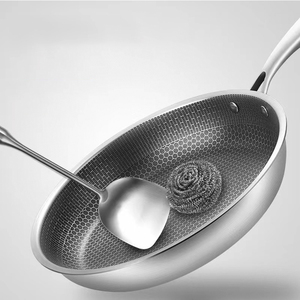 Best Selling Pure Cooking Steak Induction Stainless Steel Fry Pan with Glass Lid Wok Honeycomb Non-Stick Pan