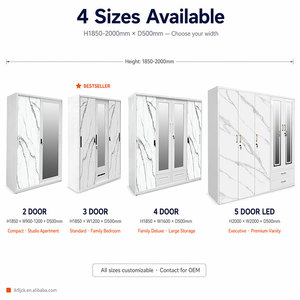 Modern Marble Printed 3 Door Sliding Steel <strong>Wardrobe</strong> <strong>with</strong> <strong>Mirror</strong> and Drawer Bedroom for Indonesia - Product Image 3