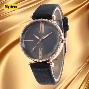 Myriver日本机芯防水30m石英表不锈钢表壳真皮表带钟表男女通用手表