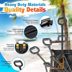 Chariot de plage pliable robuste, grandes roues, poignée réglable, capacité de charge de 450 lb, sac isotherme, chariot à main pliable - Product Image 6