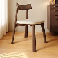 Chaise de salle à manger sans accoudoirs en bois massif, style nordique minimaliste, couleur crème, avec revêtement en cuir, pour la maison et la restauration
