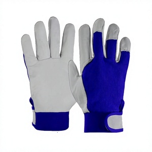 ถุงมือทำงานหนัง PU สีขาวน้ำเงิน ปลายนิ้วกันลื่น ข้อมือถัก ถุงมืออเนกประสงค์เพื่อความปลอดภัย ปราศจากน้ำยางและแป้ง - Product Image 1
