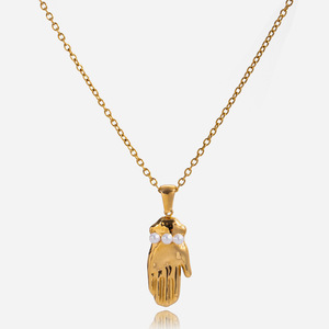สร้อยคอจี้มุกรูปทรงฝ่ามือ เครื่องประดับสแตนเลส 18k สำหรับผู้หญิงสวมใส่ทุกวัน - Product Image 1