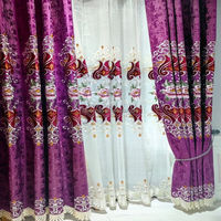 Vente en gros de tissus pour rideaux, design européen de luxe Cortina, salon, broderie florale, 100% polyester, rideaux assortis