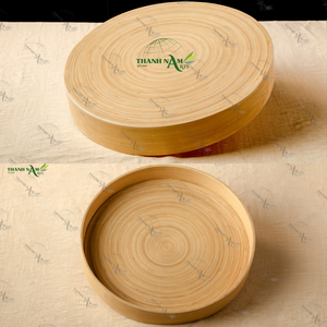 ถาดไม้ไผ่ทรงกลมทำด้วยมือเป็นมิตรกับสิ่งแวดล้อมอุปกรณ์จัดระเบียบสำหรับโต๊ะกาแฟรับประทานอาหารหรือแสดงอาหาร - Product Image 5