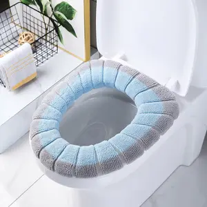 1 Pack Stitched Color Portable Knitted Toilet Mat Thickened Washable Antifreeze Toilet Cover Thickened Knitted O Type Universal