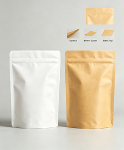Sachet Doypack en Papier Kraft Qualité Alimentaire avec Fermeture Zip, Couleurs Blanc et Marron, Doublure en Feuille d'Aluminium, pour Snacks, Thé, Noix, Prêt à Expédier - Product Image 4