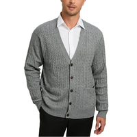 Pull tricoté pour homme personnalisé OEM, col en V, manches longues, coupe oversize, couleur unie, anti-rétrécissement, respirant, style décontracté et tendance, ouverture frontale à ressort