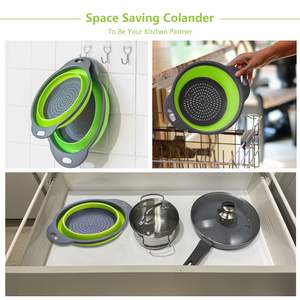 Katlanabilir yuvarlak şekil süzgeç katlanabilir kevgir seti silikon kevgir meyve sebze yıkama filtresi sepet süzgeç - Product Image 4