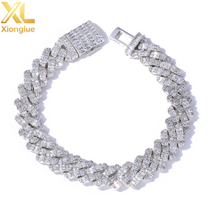 10mm Gold Plated Prong Cuban Link Chain <b>Bracelet</b> with Iced Out Baguette CZ Diamond Hop Punk Jewelry for Women and Men - Product Image 2
