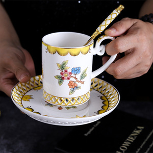 European Modern Eco-Friendly Coffee <b>Cup</b> Set Ceramic <b>Cups</b> <b>Saucers</b> Gold-Edged Design Light Luxury Retro Style Household Factory - Product Image 3