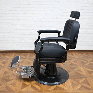 Silla de peluquero de cuero negro retro, muebles de salón de fondo redondo negro, silla reclinable para hombre, proveedor de sillas para pelar - Product Image 4