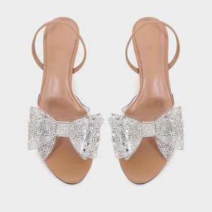 Nouvelles sandales d'été 2026 ODM OEM pour femme, <span class=keywords><strong>beige</strong></span>, à talons hauts, avec strass, grand nœud, bout ouvert, à enfiler, transparentes, sexy, à <span class=keywords><strong>talon</strong></span> fin, style extérieur - Product Image 3