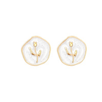 S925 argent aiguille simple tempérament géométrie goutte glaçure fleur boucles d'oreilles pour les femmes Light Luxen cravate petites boucles d'oreilles rose fraîche