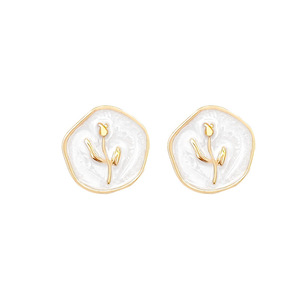 S925 argent aiguille simple tempérament géométrie goutte glaçure fleur boucles d'oreilles pour les femmes Light Luxen cravate petites boucles d'oreilles <span class=keywords><strong>rose</strong></span> fraîche - Product Image 1
