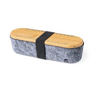 Trousse de bureau promotionnelle écologique personnalisable avec logo, corps en feutre PET, couvercle en bambou, support de téléphone et fonction règle - Product Image 1