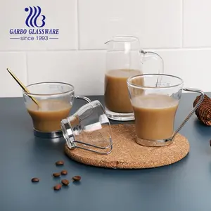 Tazze da caffè in vetro trasparente con manico e supporto in metallo 3 dimensioni opzionali 230ml 170ml 100ml tazza da tè di produzione massiccia