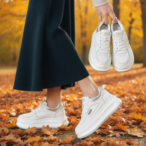 Thick Bottom Leather White Women's Summer Spring Winter Shoes - Product Image 3