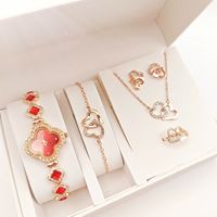 Ensemble de montres à quartz pour femmes, trèfle à quatre feuilles de luxe, bracelet tendance, montre-bracelet pour femmes, ensemble de bijoux, cadeau