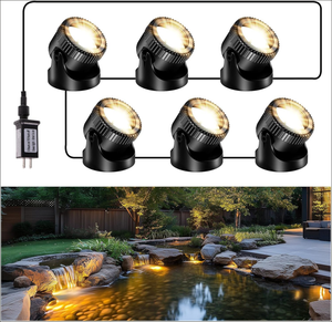 Système d'éclairage de bassin IP68 étanche LED blanc chaud trois mille K six têtes ABS basse tension submersible fontaine piscine - Product Image 1