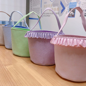Tùy chỉnh phục sinh giỏ cá nhân phục sinh Quà Tặng xô cho trẻ em thăng hoa gingham phục sinh giỏ - Product Image 2