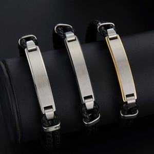 Custom 316l Stainless Steel <b>Men</b> <b>Bracelet</b> <b>Engrave</b> 14k 18k Gold Plated Fashion Multi-layer Leather Braided <b>Bracelets</b> for <b>Men</b> - Product Image 1