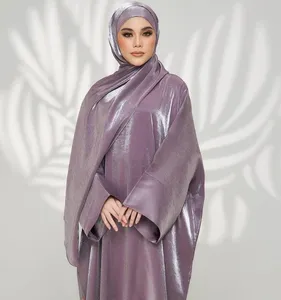 Loriya 2024 New Shinny Polyester 1 Piece Hoodie Abaya Dubai Modest Abaya Women Muslim Dress With Attached Hijab