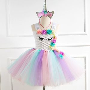 Costume da Unicorno per Bambine, Vestito Arcobaleno con Tutu e Fascia per Capelli, Regalo di Compleanno - Product Image 1