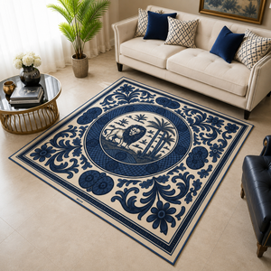 <span class=keywords><strong>Tappeto</strong></span> Blu per Sala da Pranzo <span class=keywords><strong>Sotto</strong></span> il <span class=keywords><strong>Tavolo</strong></span> in Poliestere Antimacchia, <span class=keywords><strong>Tappeto</strong></span> Vintage Antiscivolo per <span class=keywords><strong>Cucina</strong></span> e Zone Pranzo - Product Image 1