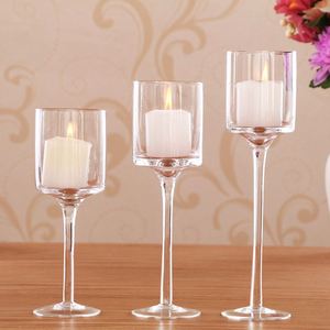 Juego de 3 Portavelas de Vidrio Transparente con Base, Copas Votivas con Velas de Pilar para Decoración de Centros de Mesa de Boda - Product Image 1