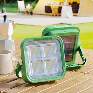 Projecteur LED d'urgence rechargeable avec panneau <span class=keywords><strong>solaire</strong></span> intégré, télécommande, portable avec poignée, sortie USB DC - Product Image 1
