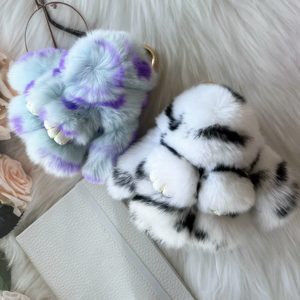 พวงกุญแจตุ๊กตากระต่ายขนแท้สีชมพูลายเสือดาวอีสเตอร์ ขนาด 10 ซม. นุ่มนิ่มน่ารัก ขนปุยฟู - Product Image 6