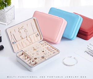 Boîte à bijoux de voyage rectangulaire en cuir PU de luxe avec logo personnalisé, étui de rangement pour bagues et colliers, emballage avec miroir - Product Image 2