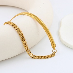 Fashion <b>Necklaces</b> Stainless Steel 18k Gold Plated Cuban Link Chain Snake Chain Two Tone Design Bold <b>Statement</b> Jewelry for Women - Product Image 5