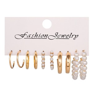 Ensemble de boucles d'oreilles fantaisie géométriques en forme de C, imitation perle, acier inoxydable, pour femme, anniversaire - Product Image 5