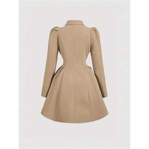 Gabardina Personalizada para Mujer, con Solapa, Doble Botonadura, Manga Abullonada, Corte en A, Chaqueta de Otoño, Tejido de Punto, Estilo Elegante - Product Image 1