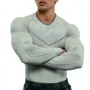 Camiseta Deportiva para Hombre, para Correr, Fitness, Elástica, Transpirable, de Secado Rápido, Ajustada, de Manga Larga, de Poliéster, Estilo Urbano Clásico - Product Image 1