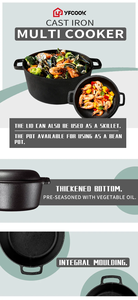 Prestagionato 26CM campeggio 2 in 1 casseruola pentole in ghisa doppio uso forno olandese con doppi manici e coperchio - Product Image 4