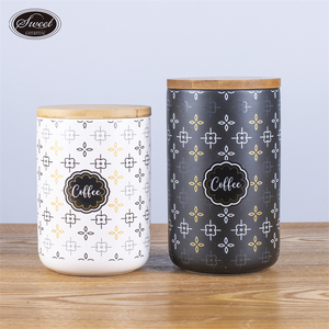 2024New Design Custom White Ceramic Porcelain Kitchen <strong>Tea</strong> Coffee Sugar Canisters Jars <strong>Tins</strong> <strong>Sets</strong> With Bamboo Lids - Product Image 6
