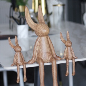 Diy Contemporary Home Decor Ornaments Wood Grain Sitting Rabbit Man Resin Crafts