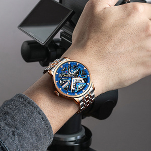 Reloj Mecánico Automático para Hombre MIGE, Correa de Acero Inoxidable, Esfera Negra, Caja Redonda de 43 mm, Diseño Hueco, Estilo Lujoso y Moderno - Product Image 3