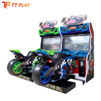 Máquina de Juego de Carreras de Motos Arcade, Simulador de Carreras GP Operado con Monedas, Pantalla HD, Marco de Metal y Plástico, 2 Jugadores, Movimiento, Inglés