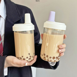 ขวดน้ำพลาสติกแบบมีฟองสำหรับใส่ชากาแฟน่ารักพร้อมหลอดดีไซน์สำหรับเล่นกีฬาใช้ในยิมเดินทางดื่มน้ำออกแบบได้ตามต้องการ - Product Image 2