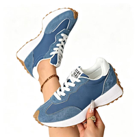 Baskets décontractées pour femmes, bleues et blanches, patchwork, à lacets, plateforme, semelle épaisse, légères, rétro, pour la marche quotidienne et le sport