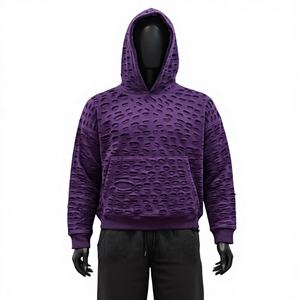 Sudadera con Capucha de Invierno de Felpa de Algodón Grueso de 500 GSM, Poliéster/Algodón, Unisex, Talla Grande, Estilo Desgastado - Product Image 1