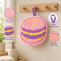 Serviette de toilette en peluche mignonne en forme de hamburger, brodée, séchage rapide, personnalisable
