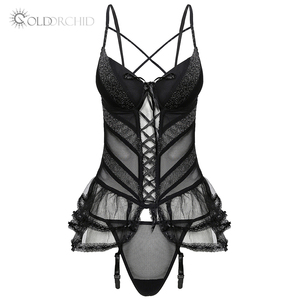 Sexy Della Bamboletta Della Biancheria Da Notte Trasparente Delle Donne Del Merletto <span class=keywords><strong>Nero</strong></span> Vestito Da Notte - Product Image 1
