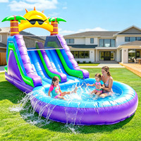Toboggan aquatique gonflable commercial en PVC pour jardin, fête en plein air, toboggan gonflable sec et humide avec piscine à jets d'eau pour adultes et enfants
